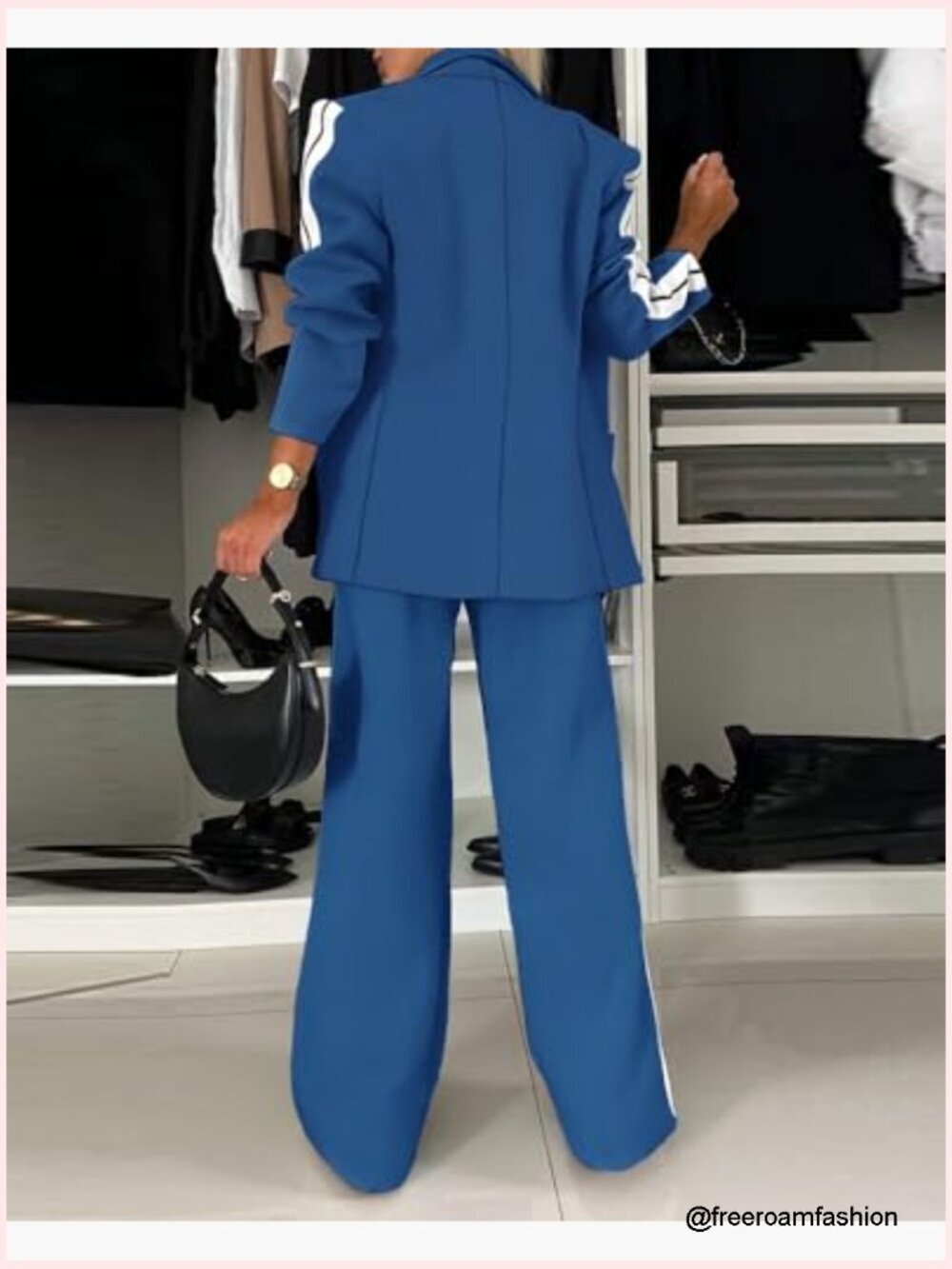 Two Piece Blazer and Pants Set with Pockets Business Casual Suit - Picture 5 of 7